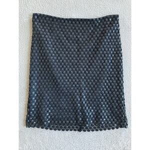 Ellie Tahari Mini Skirt 6 Small Pencil Sparkly Exposed Zip Up Blue Black Modern